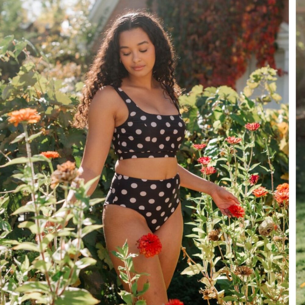 NWT Lime Ricki Retro Dot Scoop Bralette & Mid-Waist Bottoms Swimsuit Set Small